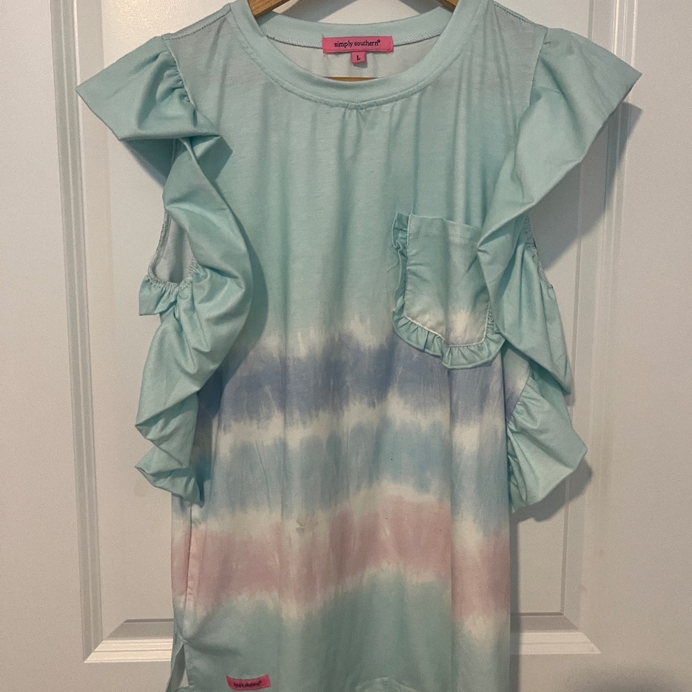 Simply Southern Ruffled Sleeveless Shirt Sz XL Green